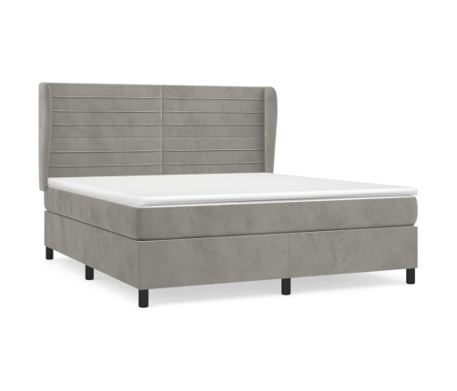 Cama box spring con colchón terciopelo gris claro 160x200 cm