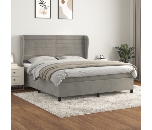 Cama box spring con colchón terciopelo gris claro 180x200 cm