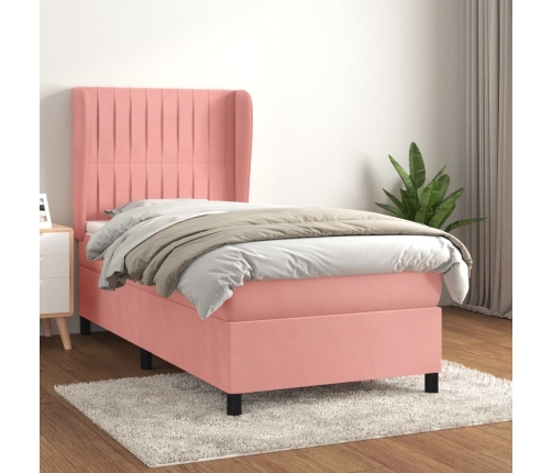 Cama box spring con colchón terciopelo rosa 80x200 cm