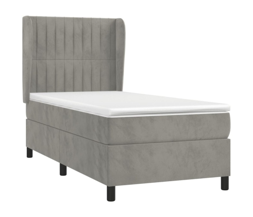 Cama box spring con colchón terciopelo gris claro 100x200 cm