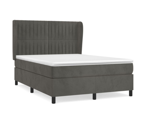 Cama box spring con colchón terciopelo gris oscuro 140x190 cm