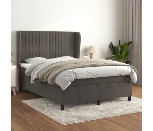 Cama box spring con colchón terciopelo gris oscuro 140x190 cm