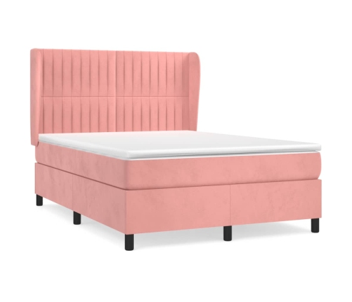 Cama box spring con colchón terciopelo rosa 140x190 cm