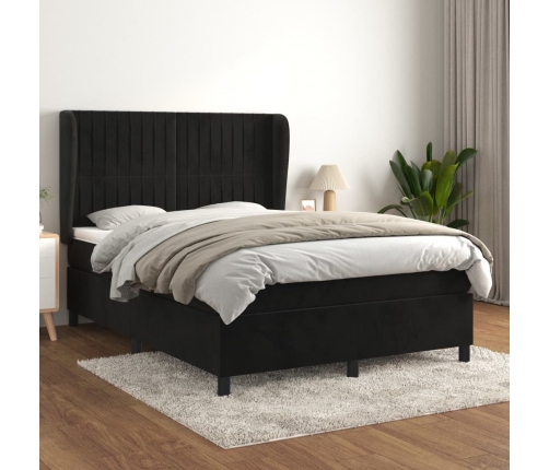 Cama box spring con colchón terciopelo negro 140x200 cm