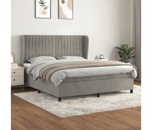 Cama box spring con colchón terciopelo gris claro 160x200 cm