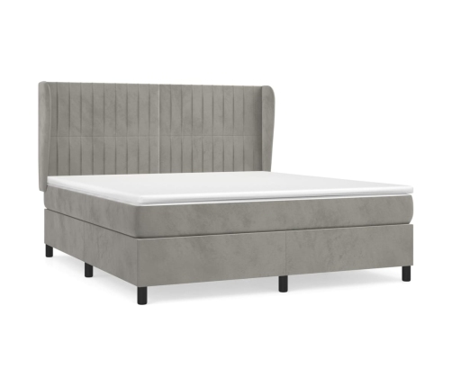 Cama box spring con colchón terciopelo gris claro 180x200 cm