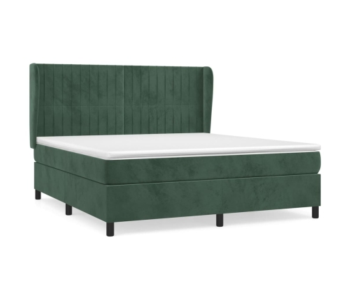 Cama box spring con colchón terciopelo verde oscuro 180x200 cm