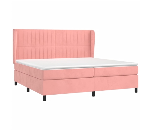 Cama box spring con colchón terciopelo rosa 200x200 cm
