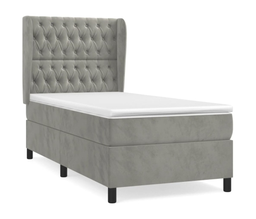 Cama box spring con colchón terciopelo gris claro 80x200 cm