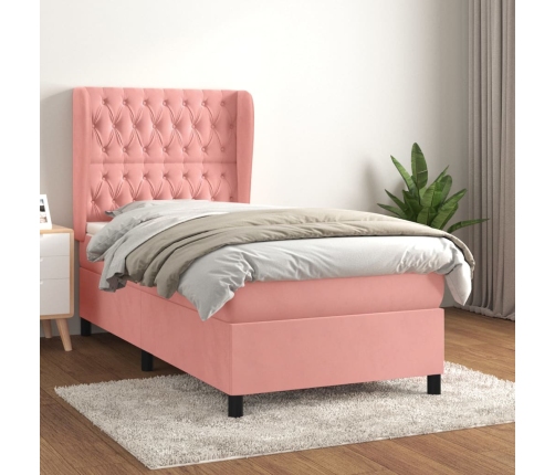 Cama box spring con colchón terciopelo rosa 80x200 cm