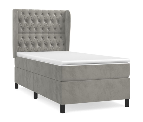 Cama box spring con colchón terciopelo gris claro 90x190 cm