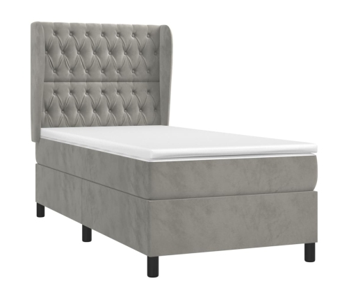 Cama box spring con colchón terciopelo gris claro 90x190 cm