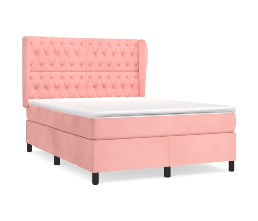 Cama box spring con colchón terciopelo rosa 140x190 cm