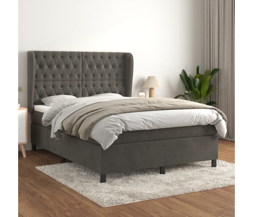 Cama box spring con colchón terciopelo gris oscuro 140x200 cm