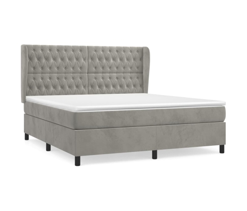 Cama box spring con colchón terciopelo gris claro 160x200 cm