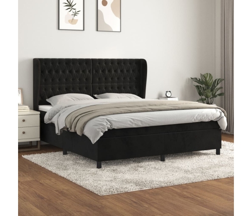 Cama box spring con colchón terciopelo negro 160x200 cm