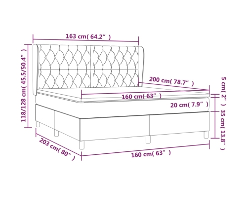 Cama box spring con colchón terciopelo rosa 160x200 cm
