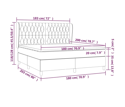 Cama box spring con colchón terciopelo gris oscuro 180x200 cm