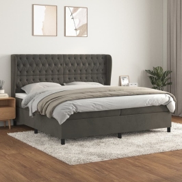 Cama box spring con colchón terciopelo gris oscuro 200x200 cm
