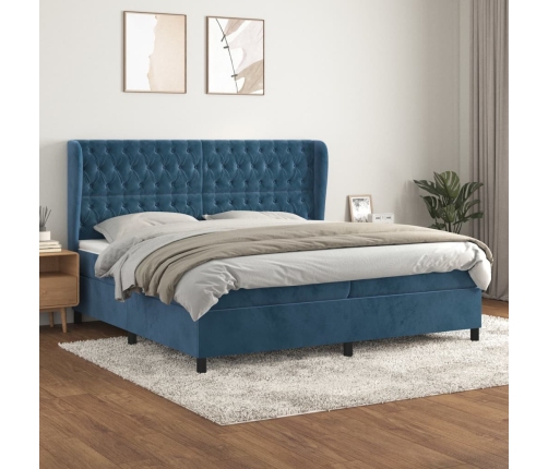 Cama box spring con colchón terciopelo azul oscuro 200x200 cm