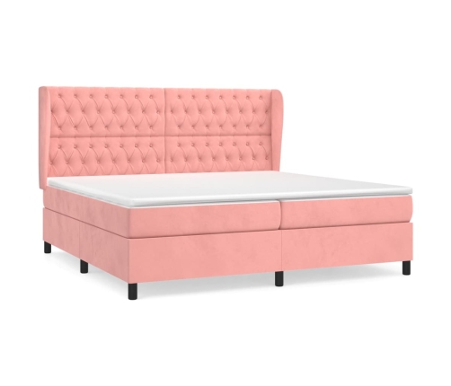 Cama box spring con colchón terciopelo rosa 200x200 cm