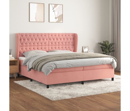 Cama box spring con colchón terciopelo rosa 200x200 cm