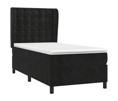 Cama box spring con colchón terciopelo negro 80x200 cm