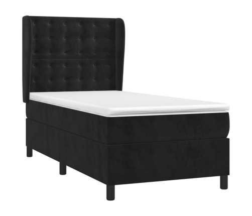 Cama box spring con colchón cuero sintético negro 90x190 cm