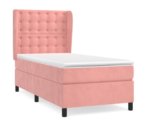 Cama box spring con colchón terciopelo rosa 90x190 cm