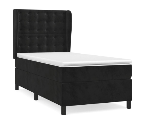 Cama box spring con colchón terciopelo negro 100x200 cm