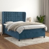 Cama box spring con colchón terciopelo azul oscuro 140x190 cm