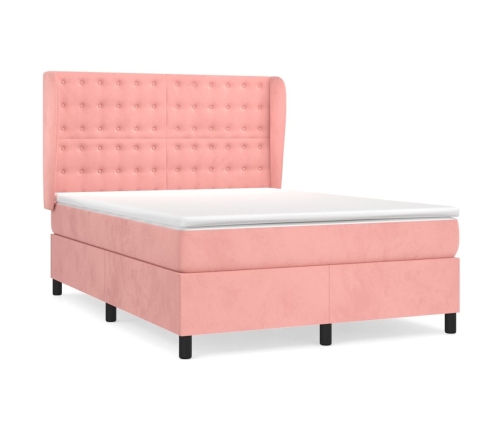 Cama box spring con colchón terciopelo rosa 140x190 cm