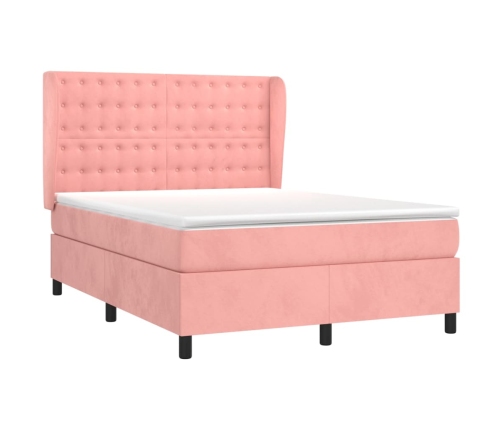 Cama box spring con colchón terciopelo rosa 140x190 cm