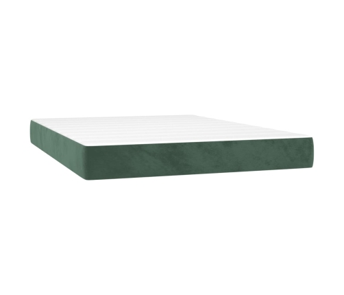 Cama box spring con colchón terciopelo verde oscuro 140x200 cm