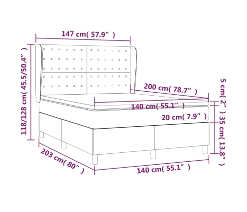 Cama box spring con colchón terciopelo verde oscuro 140x200 cm