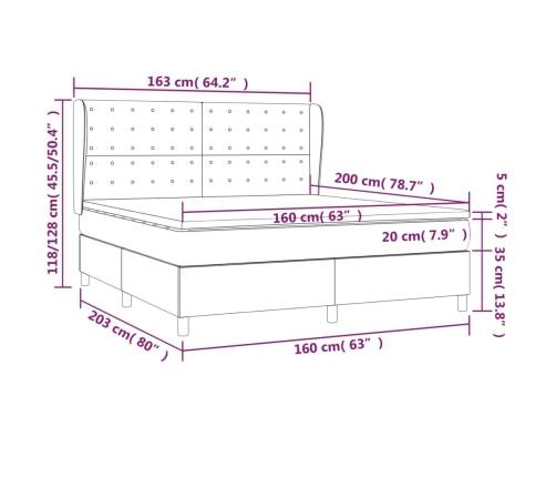 Cama box spring con colchón terciopelo azul oscuro 160x200 cm