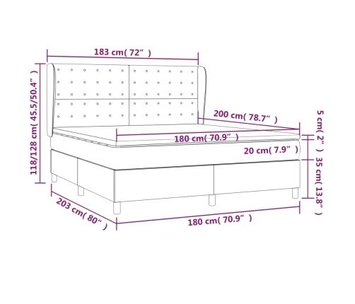 Cama box spring con colchón terciopelo gris claro 180x200 cm