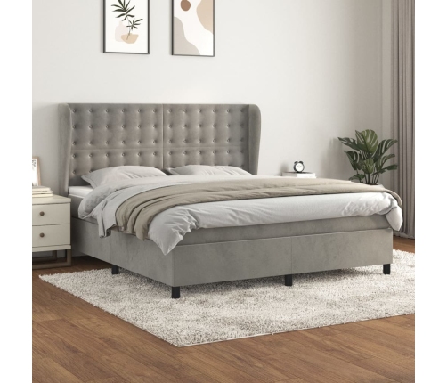 Cama box spring con colchón terciopelo gris claro 180x200 cm