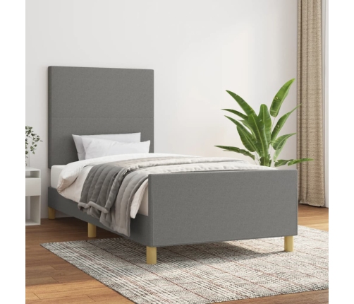 Estructura de cama sin colchón tela gris oscuro 90x190 cm