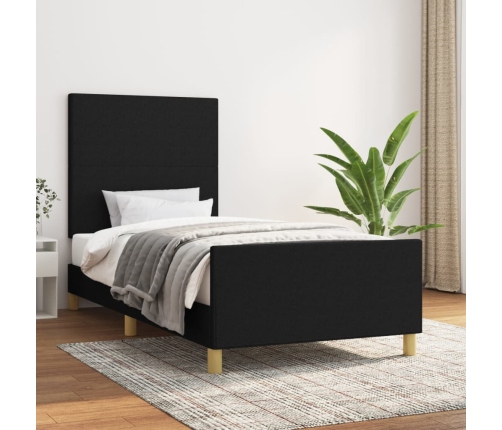 vidaXL Estructura de cama con cabecero de tela negro 90x190 cm