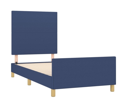 Estructura de cama sin colchón tela azul 90x190 cm