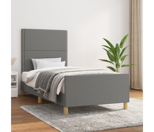 Estructura de cama sin colchón tela gris oscuro 90x190 cm