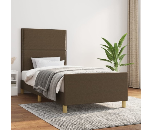 Estructura de cama sin colchón tela marrón oscuro 90x200 cm