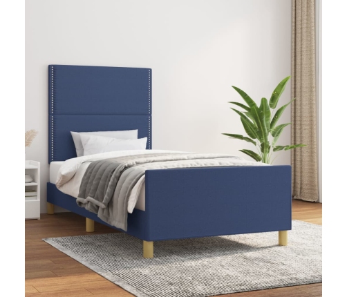 Estructura de cama sin colchón tela azul 100x200 cm