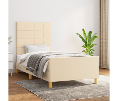 Estructura de cama sin colchón tela crema 90x190 cm