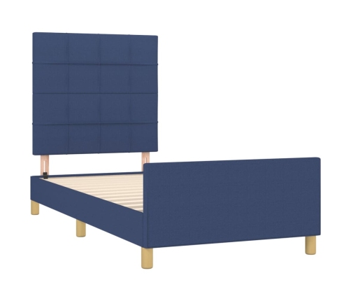 Estructura de cama sin colchón tela azul 90x190 cm