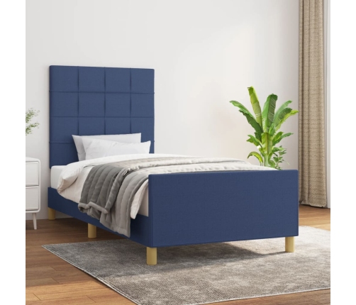 Estructura de cama sin colchón tela azul 90x190 cm