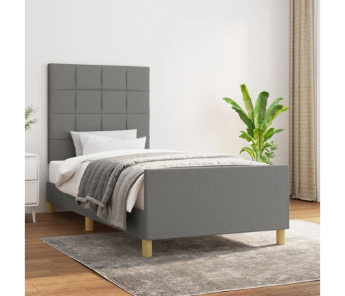 vidaXL Estructura de cama con cabecero de tela gris oscuro 90x200 cm