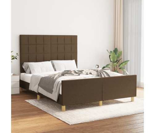 Cama sin colchón tela marrón oscuro 140x190 cm