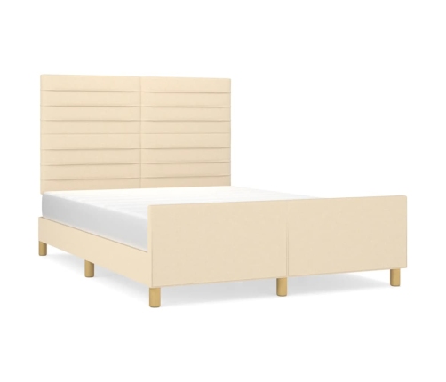 vidaXL Estructura de cama con cabecero de tela color crema 140x190 cm